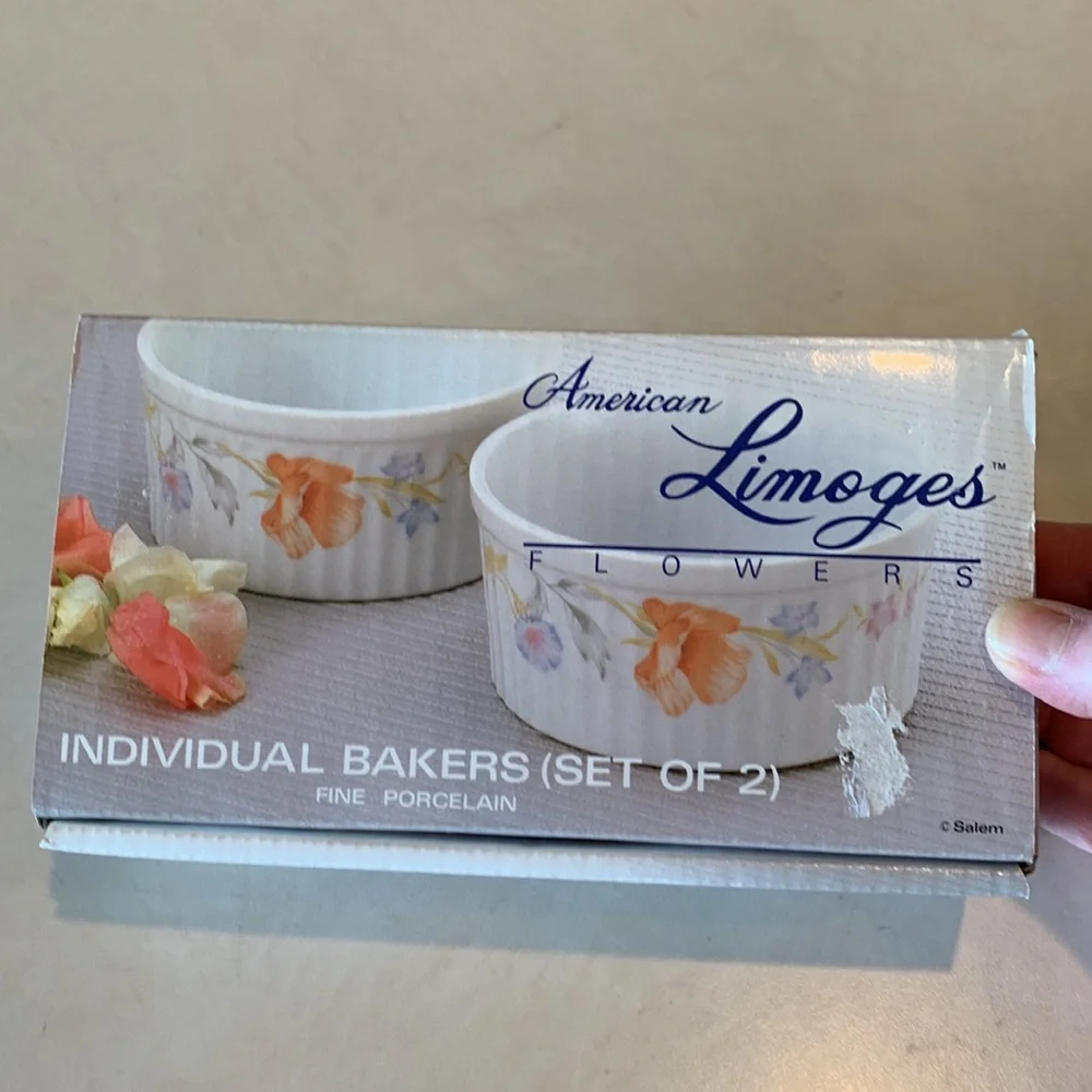 American Limoges Flowers Individual Bakers Set of 2